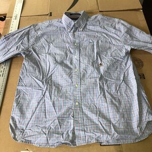 Tommy Hilfiger Blue Plaid Button‎ Down XL Shirt, Men's Long Sleeve Pocket Shirt